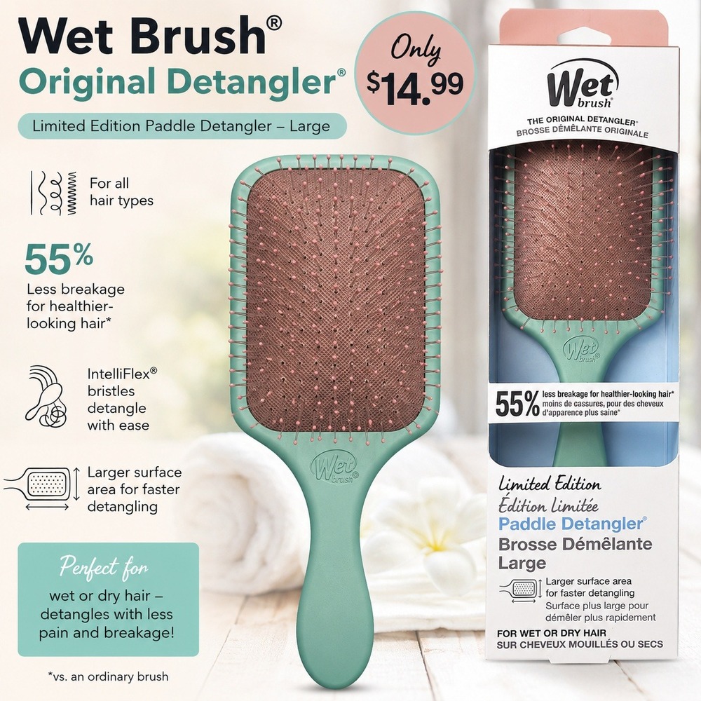 Wet Brush Original Detangler Limited Edition Paddle Brush Large Sage New in Box